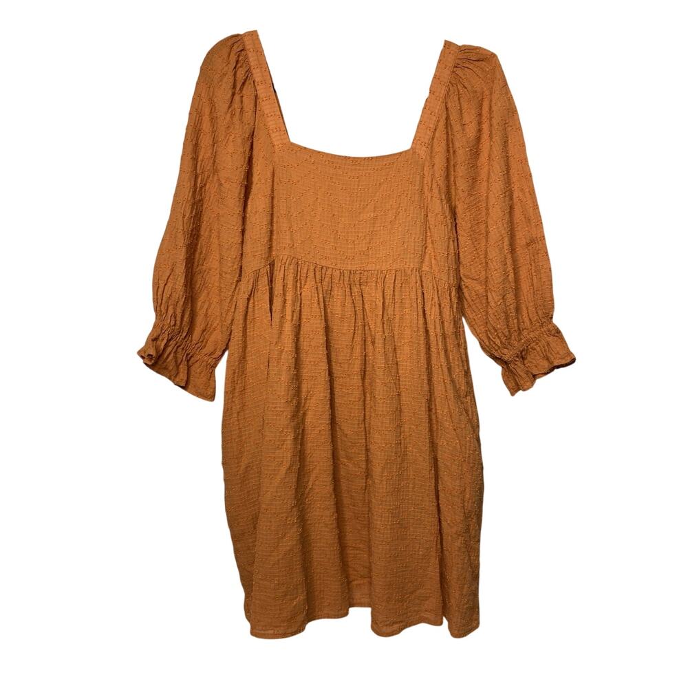 Madewell Puff-Sleeve Waisted Mini Dress Women's 6 Orange Cotton Cottage Pockets